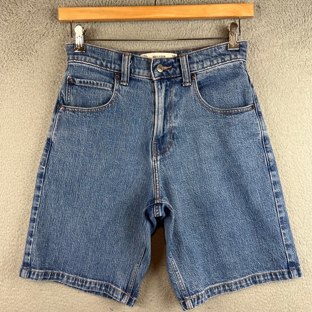 Hollister Baggy Jean Shorts Mens 28 Medium Wash Denim Blue Relaxed Fit